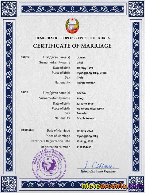 North Korea marriage certificate